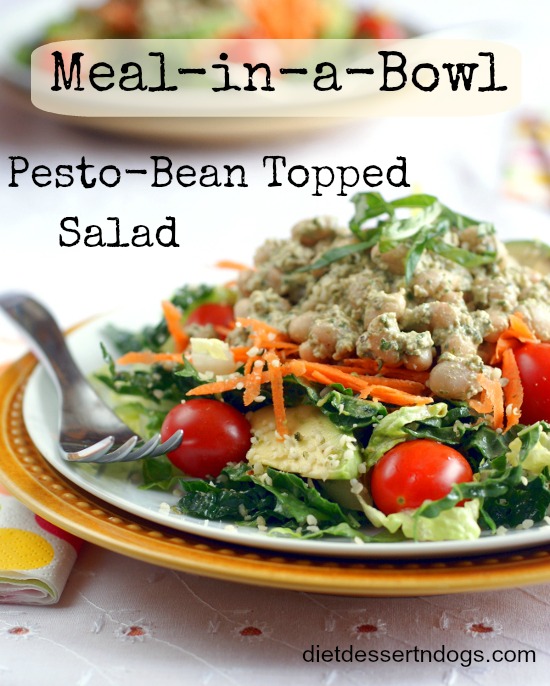 Pesto-Bean Topped Salad on rickiheller.com