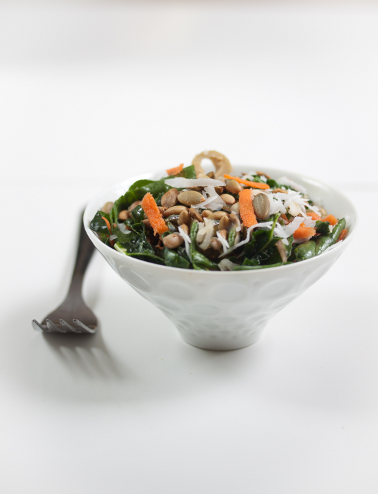 Kale and Swiss Chard Salad with Toasted Pepitas on Diet, Dessert and Dogs