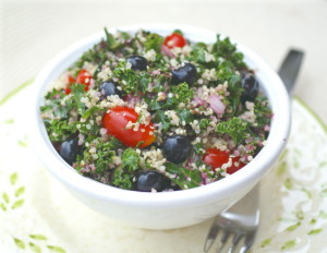 quinoa, kale and blueberry salad on rickiheller.com
