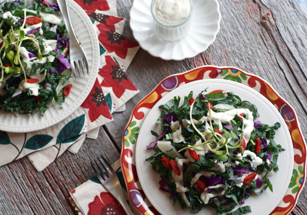 Vegan, gluten-free, sugar-free Kale & Fennel Salad with "Buttermilk" Dressing on rickiheller.com