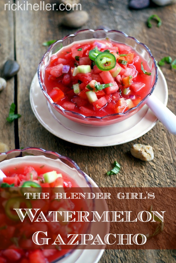 The Blender Girl's vegan, sugar-free watermelon gazpacho on rickiheller.com