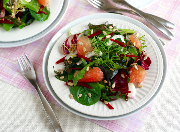 Candida-friendly, vegan, fennel, beet and grapefruit salad on rickiheller.com