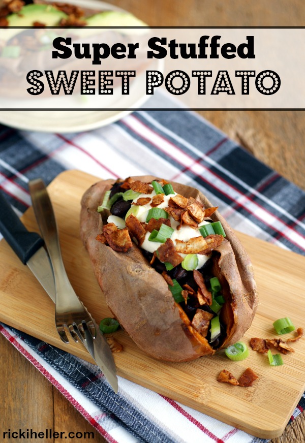 Vegan, gluten-free stuffed sweet potato recipe on rickiheller.com