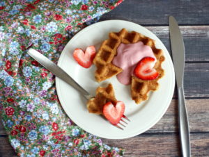 Candida diet, grain free waffles with strawberry cream