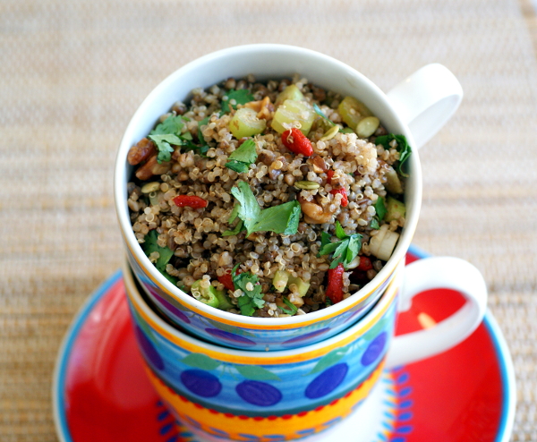 Vegan, sugar-free, candida diet friendly quinoa salad with buckwheat and goji berries on rickiheller.com