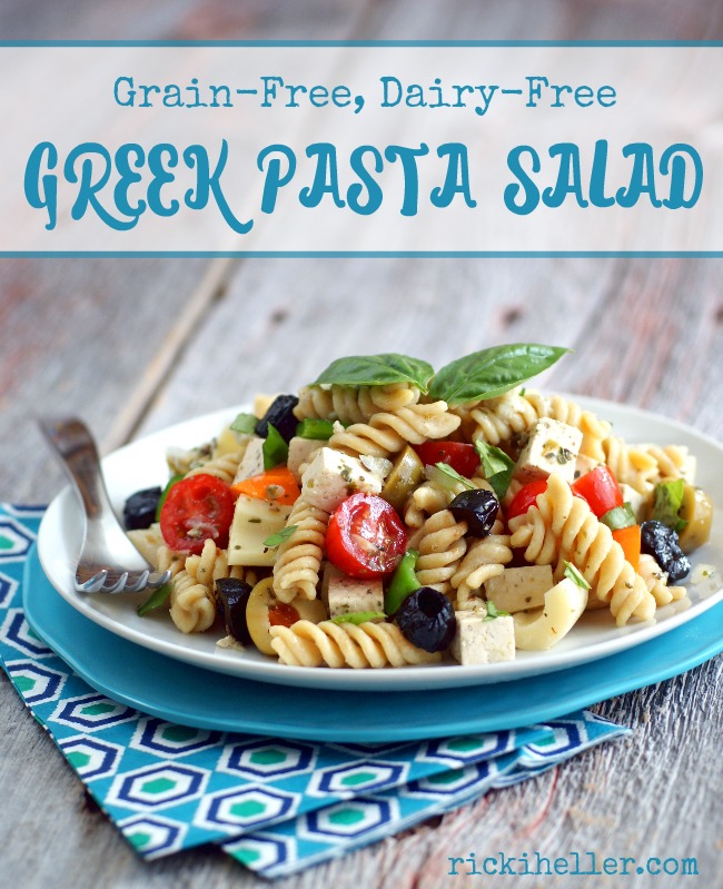 Candida diet, grainfree, dairyfree, sugarfree Greek Pasta Salad recipe from Go Dairy Free