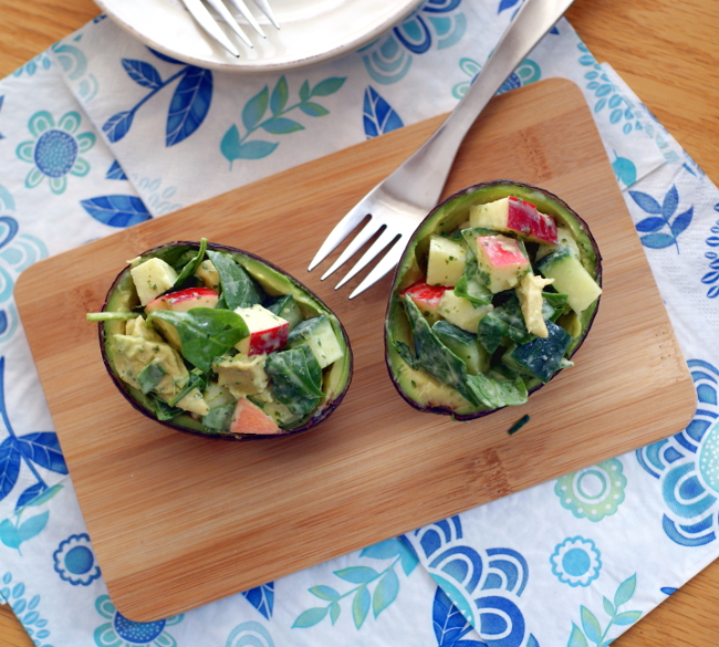 Avocado boats from College Vegan by Heather Nicholds