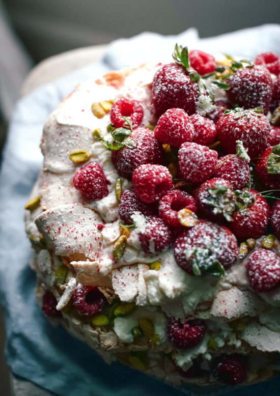 cake with meringue and berries